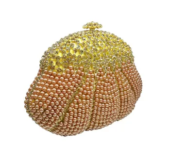 Pērle kristāla fāzēm sajūgs soma šampanieša vakaru somas balli puses maku modes ķirbis dizaina sieviešu kāzu līgavas somas SC161