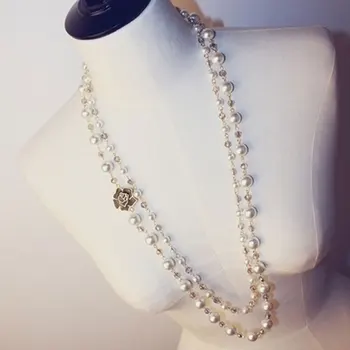 Pērle Rose Puķu Ilgi Kaklarota sānslīdi kaklasaite Camellia Pērle Kulons Saldūdens Pērļu Džemperis ķēde, Kaklarota, Rotaslietas
