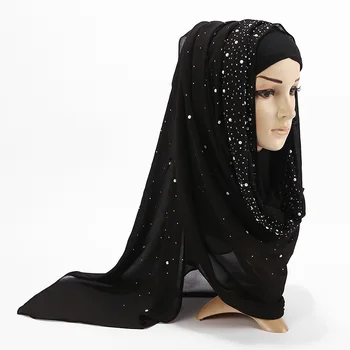 Pērle Šalle Burbuļi Šifona Šalle Ar dimanta kniedes šalle vienkāršā hijab šalles Wraps tīrtoņa krāsu musulmaņu hijab šalle 1 gab.