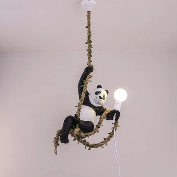 Pērtiķis lampas Ziemeļvalstu Panda Karājas Lampas Sveķu Dzīvnieku Kaņepāju Virvi hanglamp Kulons Gaismas Armatūra bērnistabai