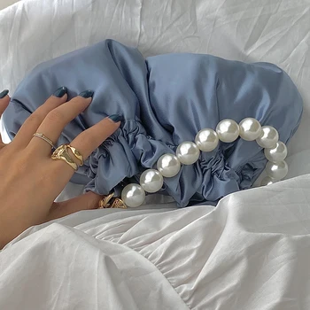 Pērļu Rokturi Satīna Somiņa Sievietēm 2020. Gada Vasaras Korejas Šiks Blue Mīksto Ruched Tote Plecu Crossbody Somas Sieviešu Slavens Dizainers