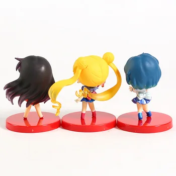 Q Posket Sailor Moon Tsukino Usagi Sailor Mars Mercury PVC Skaitļi Rotaļlietas 3pcs/komplekts