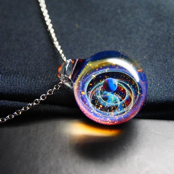 QG Stikla Luksusa Personalizētu Galaxy Kulons Miglājs Glazētas Kosmisko Radošo Stikla Kaklarota, Virves Mīlestību, Laimīgo dāvanu