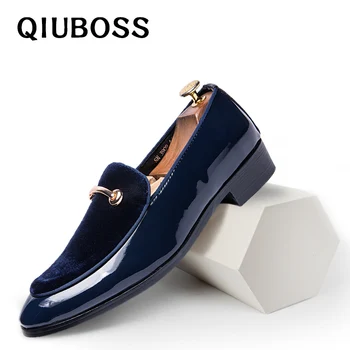 QIUBOSS Mens Kleitu Kurpes Britu Modes Vīrieši Oficiālu Ādas Kurpes Melnā Zilā Slip-On Business Plus Lieluma Kāzu Vienkāršs Stils