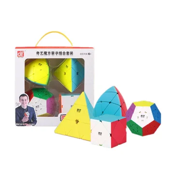 Qiyi kubs 4-cube Dāvanu kastē, kas puzzle magic cube 3x3 piramīdas, 4 Gab./Komplekts QiYi 4x4x4 Magic Cube spēle cube bērniem zēniem rotaļlietas