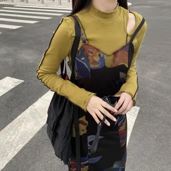 QWEEK Vintage Kaklasaites Krāsu Drukas Slip Kleita Sievietēm franču Retro Apģērbs bez Piedurknēm Spageti Siksnas Kleita 2021. Gada Pavasarī Japānas Harajuku