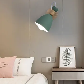 Radošas koka Vienkāršu LED sienas apgaismojuma Lasījumā Guļamistabas Gultas Apgaismojums pētījumu, Bērnu istabas macaron krāsas sienas lampas