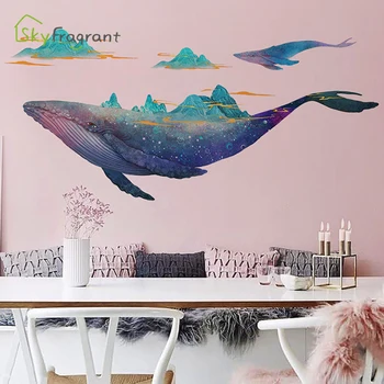 Radošas personības sienas uzlīmes lielu vaļu uzlīmes, guļamistaba, viesistaba, dīvāns fona sienas dekori telpu dekorēšana mājas