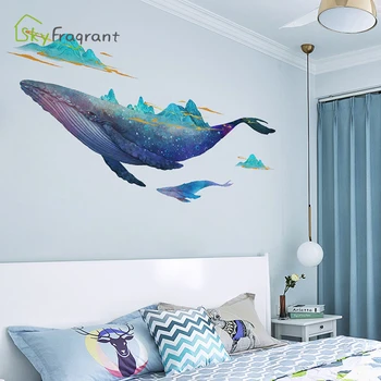 Radošas personības sienas uzlīmes lielu vaļu uzlīmes, guļamistaba, viesistaba, dīvāns fona sienas dekori telpu dekorēšana mājas
