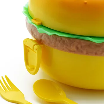 Radošuma Plastmasas Bērni Hamburger Bento Pusdienu Kastes Pārtikas Uzglabāšanas Tvertnes ar Dakšiņu, Izolācijas Pusdienas Kaste Bento Konteineru