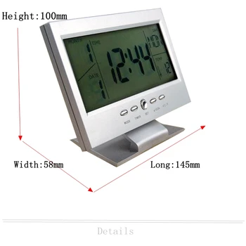 Radošā 7 Valodas Balss Kontroles Apgaismojums Ciparu LCD Modinātājs, Liels Displejs, Kalendārs, Temperatūra Snooze Galda Pulkstenis