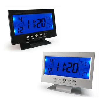 Radošā 7 Valodas Balss Kontroles Apgaismojums Ciparu LCD Modinātājs, Liels Displejs, Kalendārs, Temperatūra Snooze Galda Pulkstenis