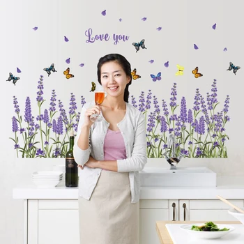 Radošā DIY Violeta Lavandas Ziedi Baseboard Sienas Uzlīmes Ieejas, Virtuve, Guļamistaba Dekorēšana Footline Robežu Uzlīmes