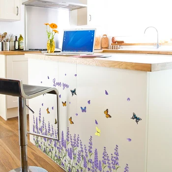 Radošā DIY Violeta Lavandas Ziedi Baseboard Sienas Uzlīmes Ieejas, Virtuve, Guļamistaba Dekorēšana Footline Robežu Uzlīmes