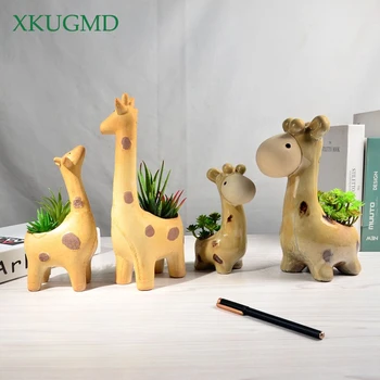 Radošā Eiropas stila Keramikas Žirafe Cute Karikatūra Sukulenti Puķu Podi Dzīves Telpu Dekorēšana Home Decorat Rotājumi