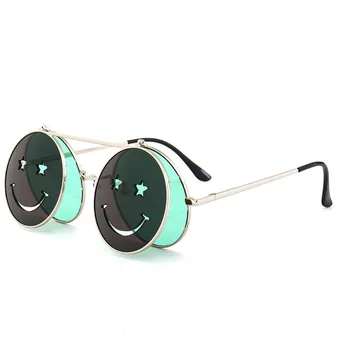 Radošā Flip-top Steampunk Saulesbrilles Sievietēm, Vīriešiem Krāsains Toņos, Spoguļi Smiley Sejas Briļļu Modes Rādot Brilles Dāvanas