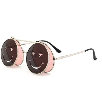 Radošā Flip-top Steampunk Saulesbrilles Sievietēm, Vīriešiem Krāsains Toņos, Spoguļi Smiley Sejas Briļļu Modes Rādot Brilles Dāvanas