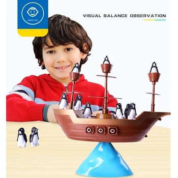 Radošā Pirātu Laivu Līdzsvarot Spēli Pingvīni Līdzsvaru Interaktīvo Galda Spēli Mācīšanās Izglītības Bērniem Galda Rotaļlietas Puse