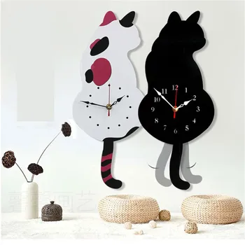 Radošā Sienas Pulkstenis Nerātns Kaķis Luncināt Asti Spilgts DIY Dzīvojamā Istaba Mājas Sienu Apdare Modes Pulksteņu Bērniem Dāvanu Funny Kaķis Rotaļlietas