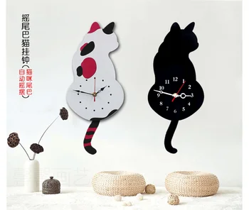 Radošā Sienas Pulkstenis Nerātns Kaķis Luncināt Asti Spilgts DIY Dzīvojamā Istaba Mājas Sienu Apdare Modes Pulksteņu Bērniem Dāvanu Funny Kaķis Rotaļlietas