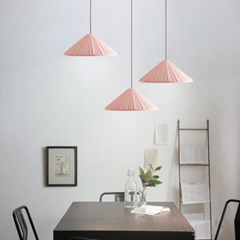 Radošā vienu galvu sveķu macaron krāsa, kulons lampas Ziemeļvalstu vienkāršu rozā restorāns dekori, LED E27 apgaismes koniskā ripple dizains