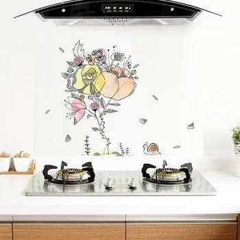 Radošā ziedu Gliemezis Oilproof Virtuves Uzlīmes Pretapaugšanas virtuves, mājas apdare, Tapetes Self-adhesive Flīzes sienas uzlīme