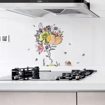 Radošā ziedu Gliemezis Oilproof Virtuves Uzlīmes Pretapaugšanas virtuves, mājas apdare, Tapetes Self-adhesive Flīzes sienas uzlīme