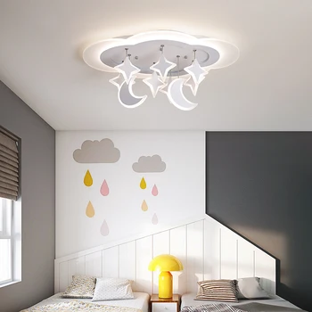 Radošā Zvaigžņu Mēness Kulons Modernu LED lustras guļamistabai bērnu istabas gaismu bērnu istabā Griestu led lustras apgaismojums