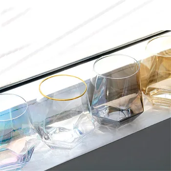 Radošā Ģeometrija Stikla Kauss Zelta Loka Crystal Caurspīdīga Mūra Kafijas Krūze, Vīna kokteili, Piena Tējas Tase Drinkware Pāris Dāvanas