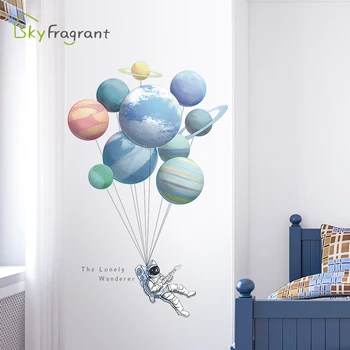 Radošās planētas astronauts sienas uzlīmes bērniem, telpu dekorēšana home pašlīmējošās uzlīmes guļamistabas sienas dekori zēni, istabas dekori