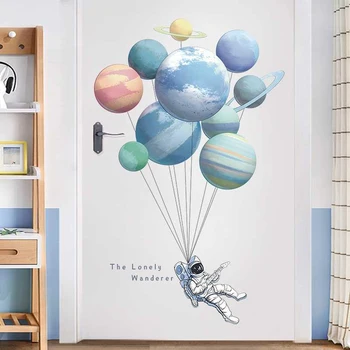 Radošās Planētas Astronauts sienas uzlīmes Bērnu istabas dekors Mājās, pašlīmējošos-no Guļamistabas Ieeja Sienu apdare Karikatūra Uzlīmes