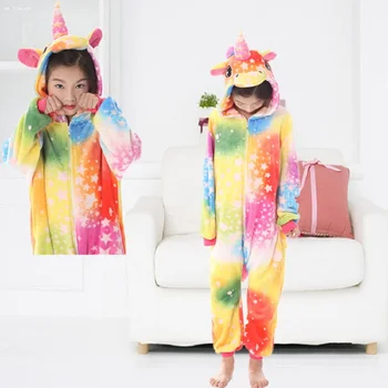 Rainbow Star Unicorn Stila Pidžamas Komplekti Flaneļa Pijamas Bērnu Pidžamas Bērniem no Viena gabala meitenes zēni Sleepwear kigurumi Karikatūra