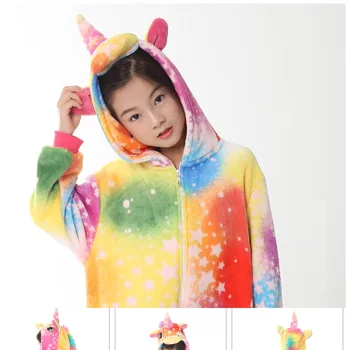 Rainbow Star Unicorn Stila Pidžamas Komplekti Flaneļa Pijamas Bērnu Pidžamas Bērniem no Viena gabala meitenes zēni Sleepwear kigurumi Karikatūra