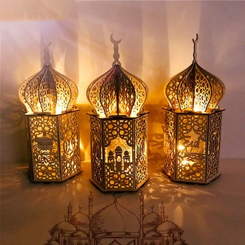 Ramadāna Dekoratīvi Laternu Koka Laternas Ar LED Gaismas Festivāla Laternu Happy Eid Ir 2021. Gaismas Apdare