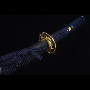 Real steel japāņu katana zobens zilā krāsā asmeni asu malu 1060 augsta oglekļa tērauda, koka apvalku, sagriež pudeles un bambusa