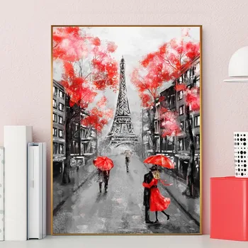Red Ziedu Plakāti Parīzes Torņa Attēlu Ziemeļvalstu Kanvas Glezna uz dzīvojamo Istabu Meitenes Guļamistabā Sienas Mākslas Izdrukas Modes Mājas Dekoru