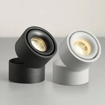 Regulējamas COB LED Downlights uz Virsmas Montēta LED Griestu Lampas 7W Salokāms Un 360 grādu Grozāms Fona Dziesmu salona apgaismojums