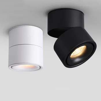 Regulējamas COB LED Downlights uz Virsmas Montēta LED Griestu Lampas 7W Salokāms Un 360 grādu Grozāms Fona Dziesmu salona apgaismojums