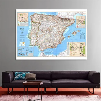 Retro Eiropā Daļēju Karti Kanvas Glezna Foto Fona Auduma, Spānija un Portugāle Valsti Ceļojuma Kartē Sienas Art Attēlu Plakāts