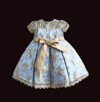 Retro Girl Dress Upscale Zelta Izšuvumi Vasaras Kleitas Meitenēm Pērļu Kāzu Oficiālo Dzimšanas dienas svinības Apģērbu 12 3 gadiem