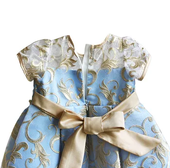 Retro Girl Dress Upscale Zelta Izšuvumi Vasaras Kleitas Meitenēm Pērļu Kāzu Oficiālo Dzimšanas dienas svinības Apģērbu 12 3 gadiem