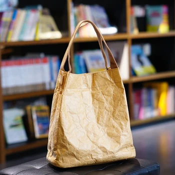 Retro-literāro ūdensizturīgs kraftpapīrs du pont papīrs viena pleca atpūtas kausa soma portatīvo bento soma ar miltu maisu pāri