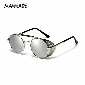 Retro Steampunk Saulesbrilles Kārta UV400 Metāla Saulesbrilles Vīrieši Sievietes Vasaras Modes