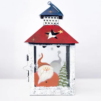 Retro Ziemassvētku Rotājumi Laternu Ziemassvētku Pretvēja Svece Īpašnieks Dekorēšana Sniegavīrs Santa Ziemassvētku Dzelzs Svece Īpašnieks