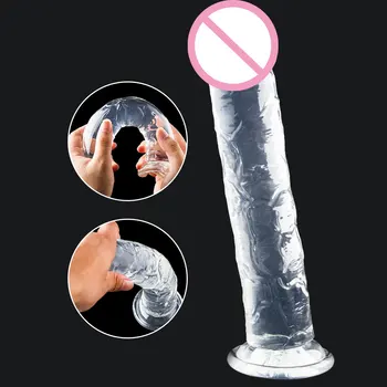Reālistisks dildo sieviete mīksta želejas piesūcekni dzimumlocekļa anālais butt plug kristāla dildo pieaugušo seksa rotaļlieta, bez vibrators