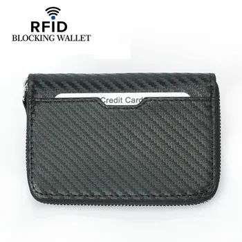 RFID Pretbloķēšanas PU Ādas kredītkaršu Gadījumā Drošības Ceļošanas Oglekļa Šķiedras Maks vizītkaršu Turētājs Rāvējslēdzēju ID Bankas Karte, Soma