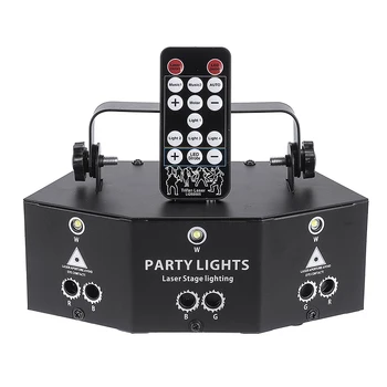 RGB LED Strobe DJ Gaismas Pusi, Lāzera Projektoru Skatuves Gaismas Tālvadības 9-acu DMX Skenēšanas Projektoru Sarkana Zila Zaļa Lampiņa Partiju Ietekme