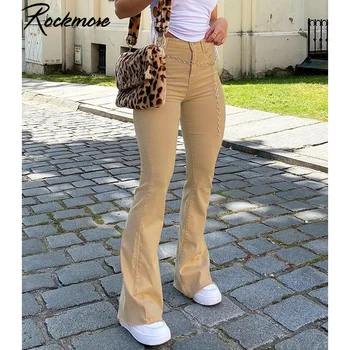 Rockmore Y2K Vājš Uzliesmojums Ripped Džinsi Sieviete 90S Streetwear Augstās Jostasvietas Bikses, Capri Džinsa Bikšu Harajuku Brūna Vintage Sieviete