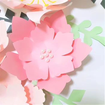 Roku darbs Rozā Rožu DIY Papīra Ziediem, Zaļām Lapām noteikti Bērnudārza Sienas Deco Meitenes Istabā, Baby Dušas Fona Video Pamācības