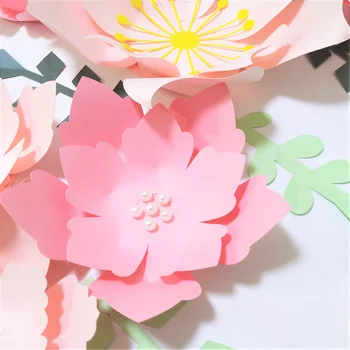 Roku darbs Rozā Rožu DIY Papīra Ziediem, Zaļām Lapām noteikti Bērnudārza Sienas Deco Meitenes Istabā, Baby Dušas Fona Video Pamācības